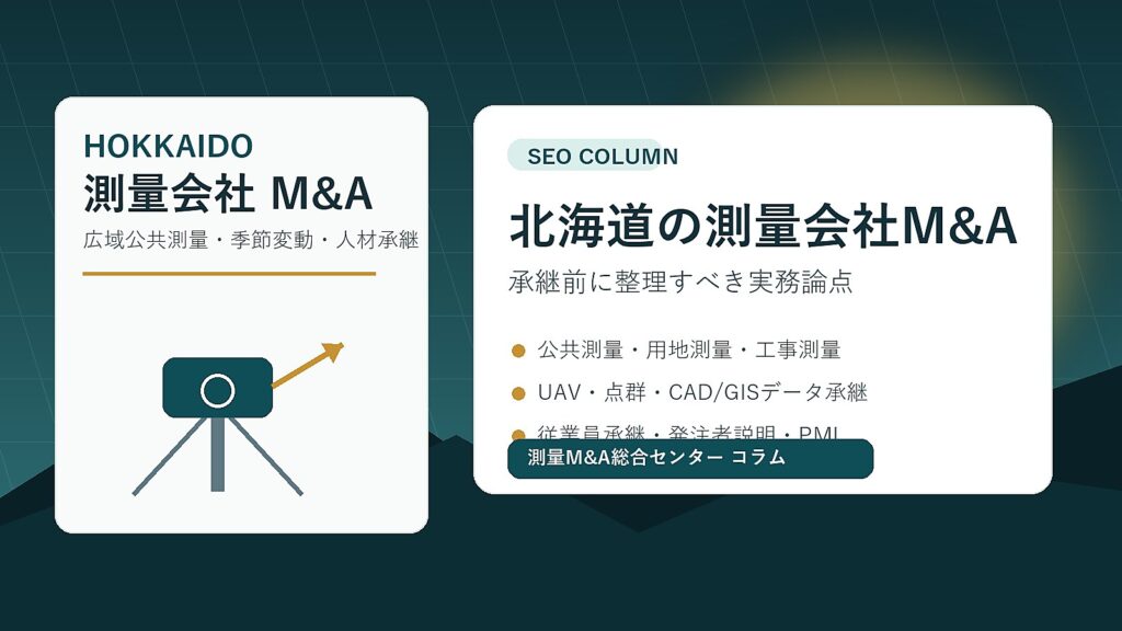 北海道 測量会社 M&Aを検討する経営者向けの広域公共測量と承継のイメージ