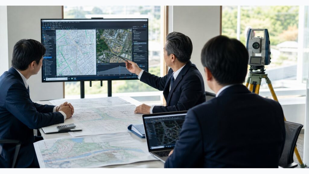 CAD/GIS 測量会社 M&Aで成果品データと図面管理を承継する相談イメージ
