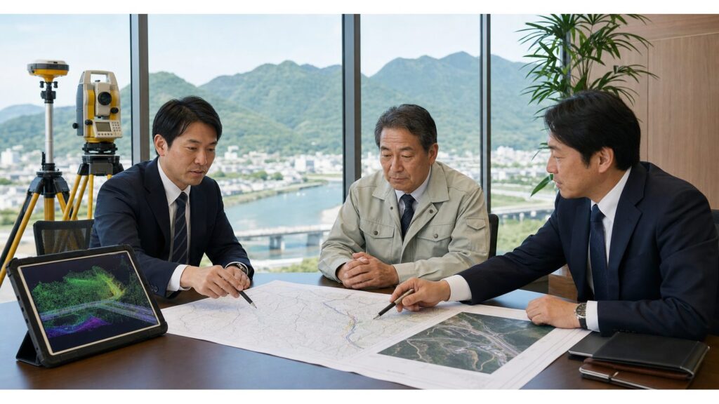 岐阜県の測量会社M&Aと事業承継を検討する経営者と測量機器