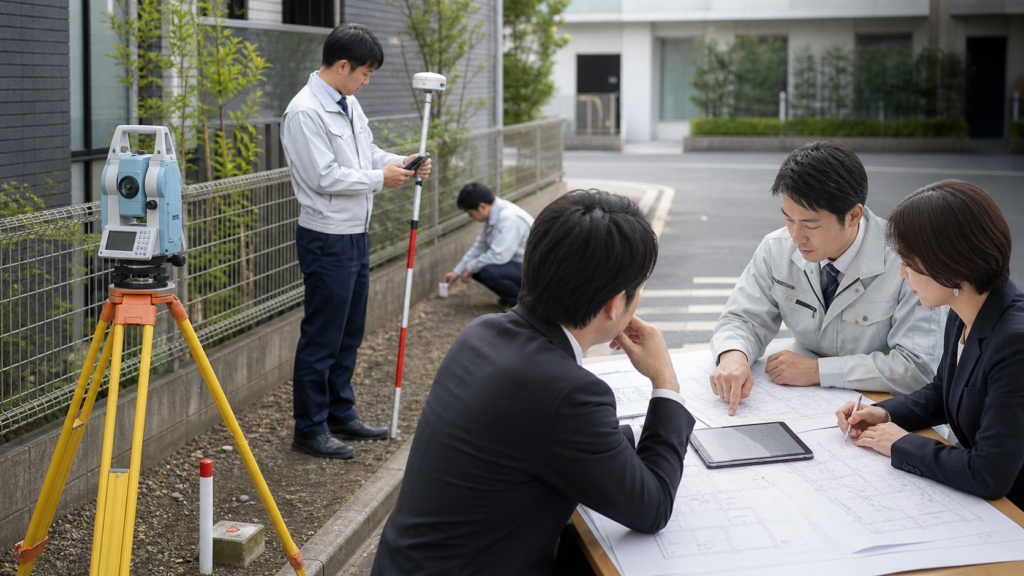 測量会社M&A 業際コンプライアンスで測量会社と土地家屋調査士の受任・境界・登記業務を整理する図